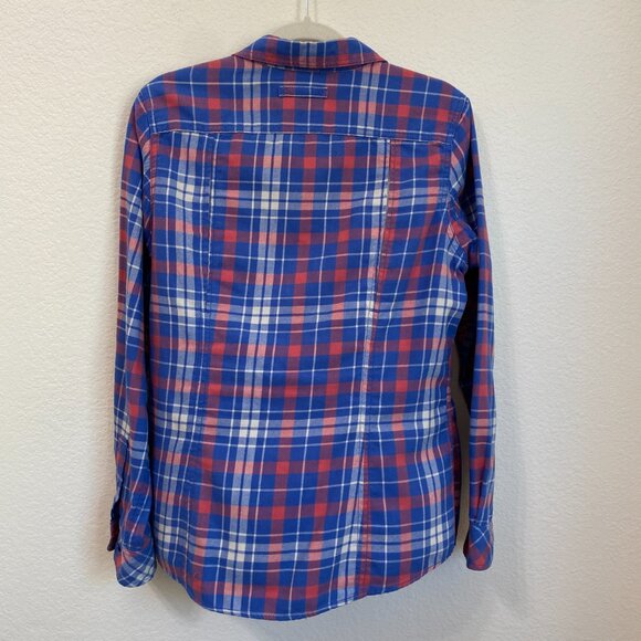 Duluth Trading Co Women's Crosscut Wicking Flannel Shirt Medium Blue Pink Plaid - Picture 6 of 6